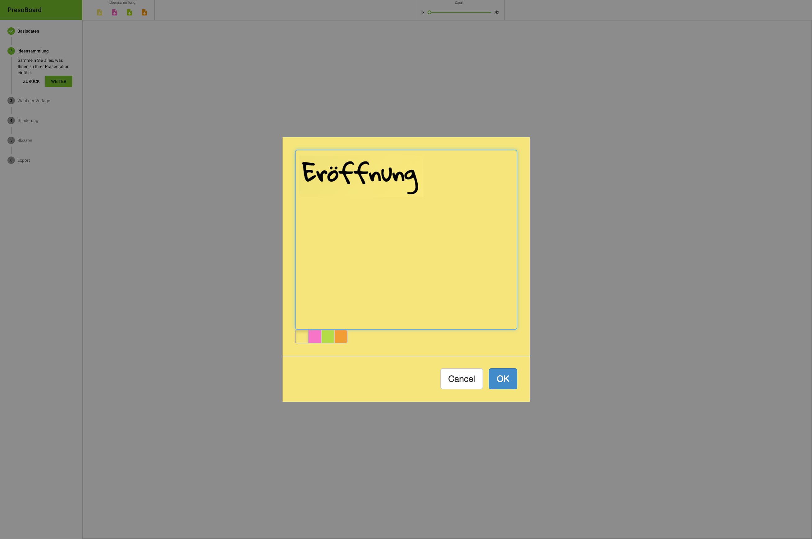 Screenshot eines Dialogs zum Editieren eines Post-Its